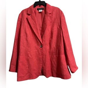 NWT Harve Benard by Benard Holtzman 100% Linen Coral Jacket Blazer 20W